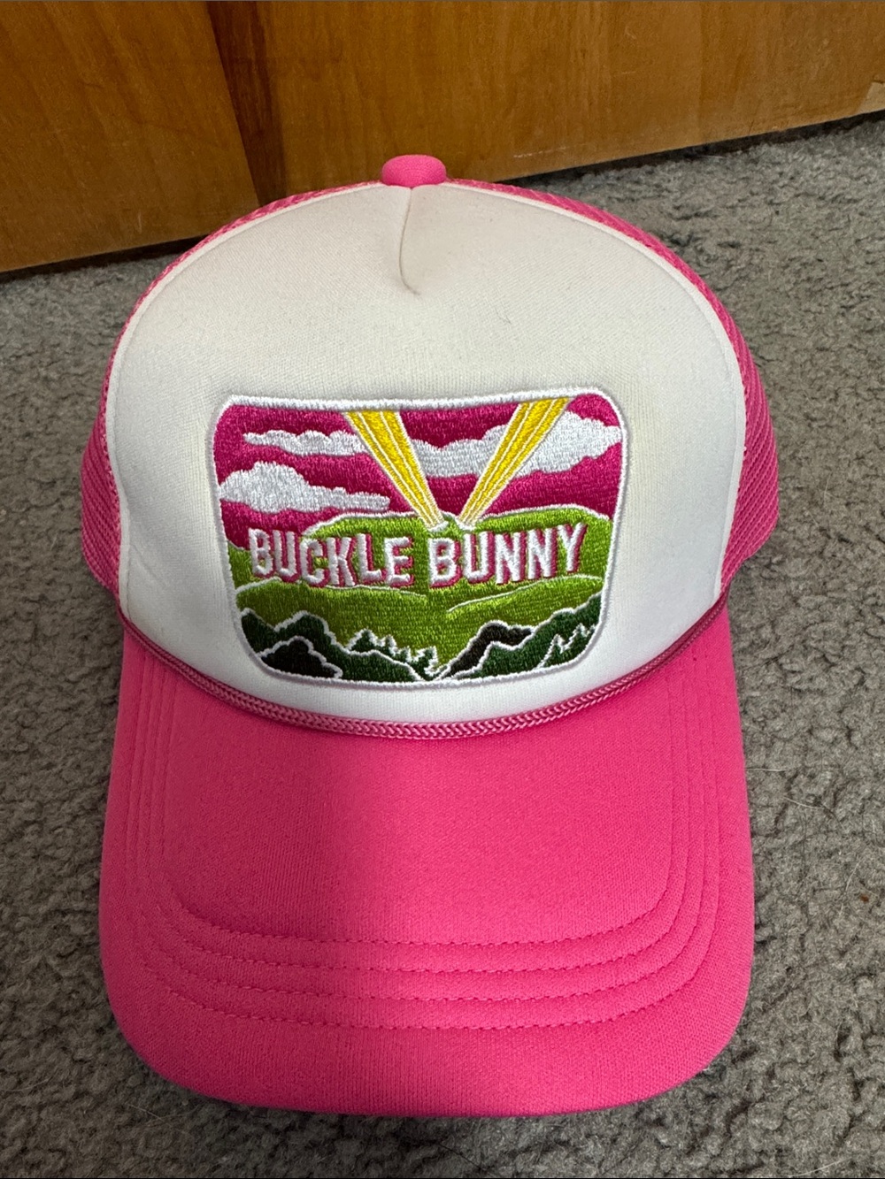 Pink and White Buckle Bunny Trucker Hat